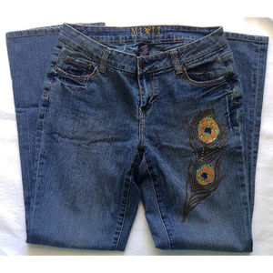 EUC Boot cut jeans with peacock embellishment 6P